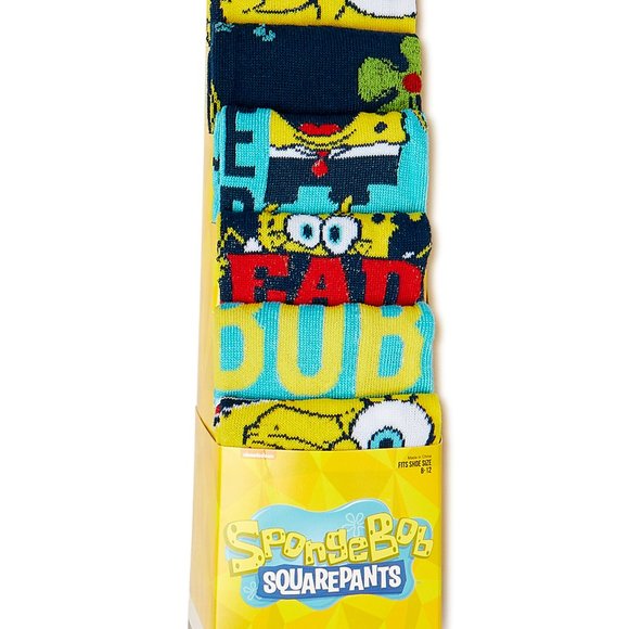 New Bioworld SpongeBob SquarePants Men's Crew Socks, 6-Pack, shoe size 8-12 - Picture 2 of 2